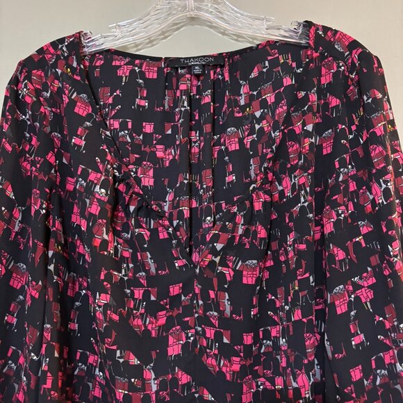 Thakoon for Design Nation Black + Pink Abstract Print Long-Sleeve Blouse — XL - Picture 3 of 4